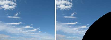 Normal vision (left) and visual loss in a partial retinal detachment (right)